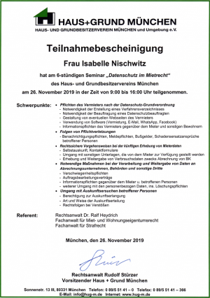 Weiterbildung - Datenschutz im Mietrecht