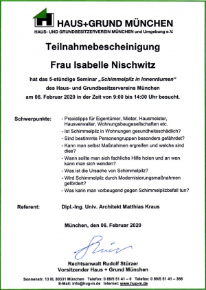 Weiterbildung - Schimmelpilz in Innenräumen